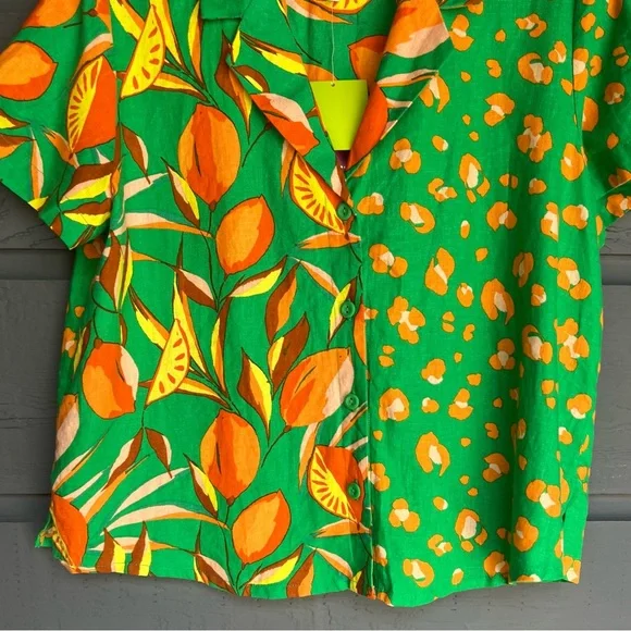 TABITHA BROWN TROPICAL PRINT SHORT SLEEVE BUTTON FRONT SHIRT BLOUSE SIZE M NEW - Picture 3 of 11